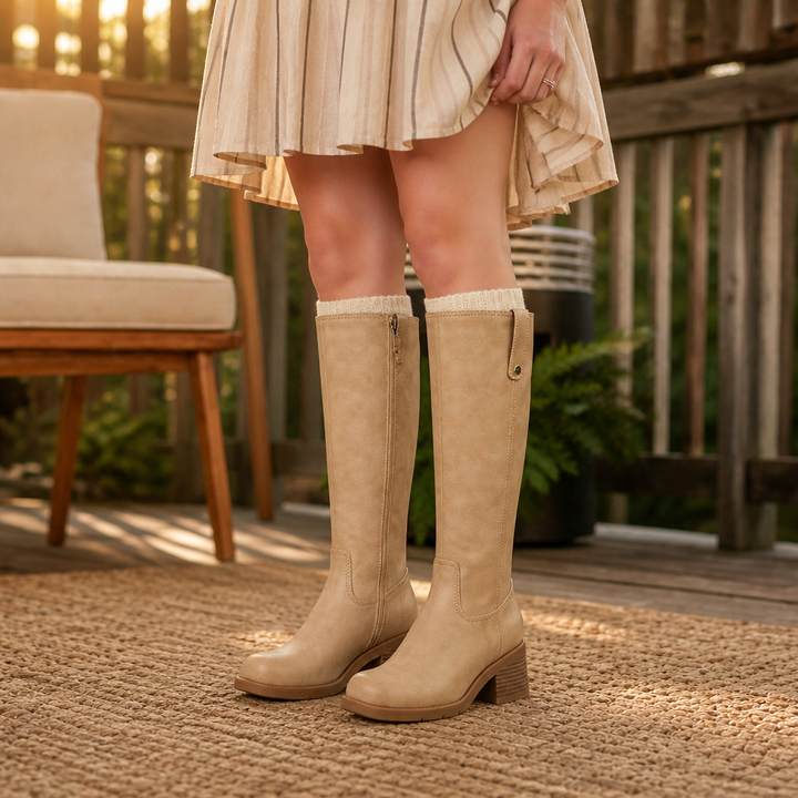 Esmeralda | Bottes hautes à talon carré, sans fermeture, à large ouverture