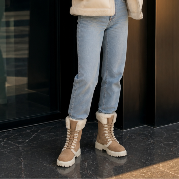 Georgiana | Bottines mi-mollet à lacets doublées en peluche