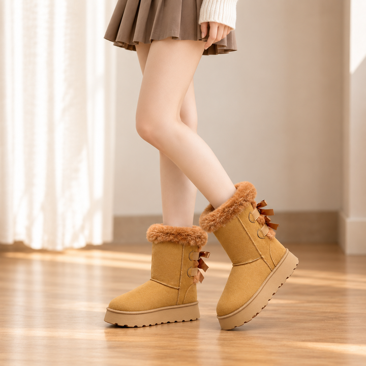 Shaleen | Bottes d'hiver à plateforme et à nœud, doublées en peluche