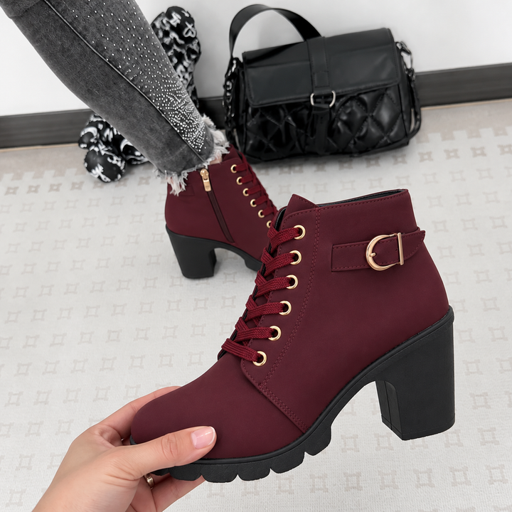 Lahna | Buckle Lace-Up Chunky Heel Ankle Boots