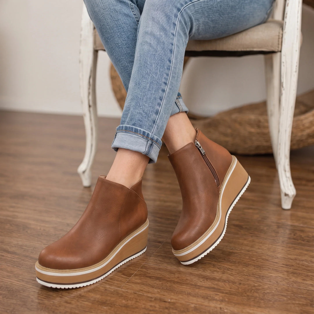 Colombe | Smooth Side-Zip Wedge Ankle Boots