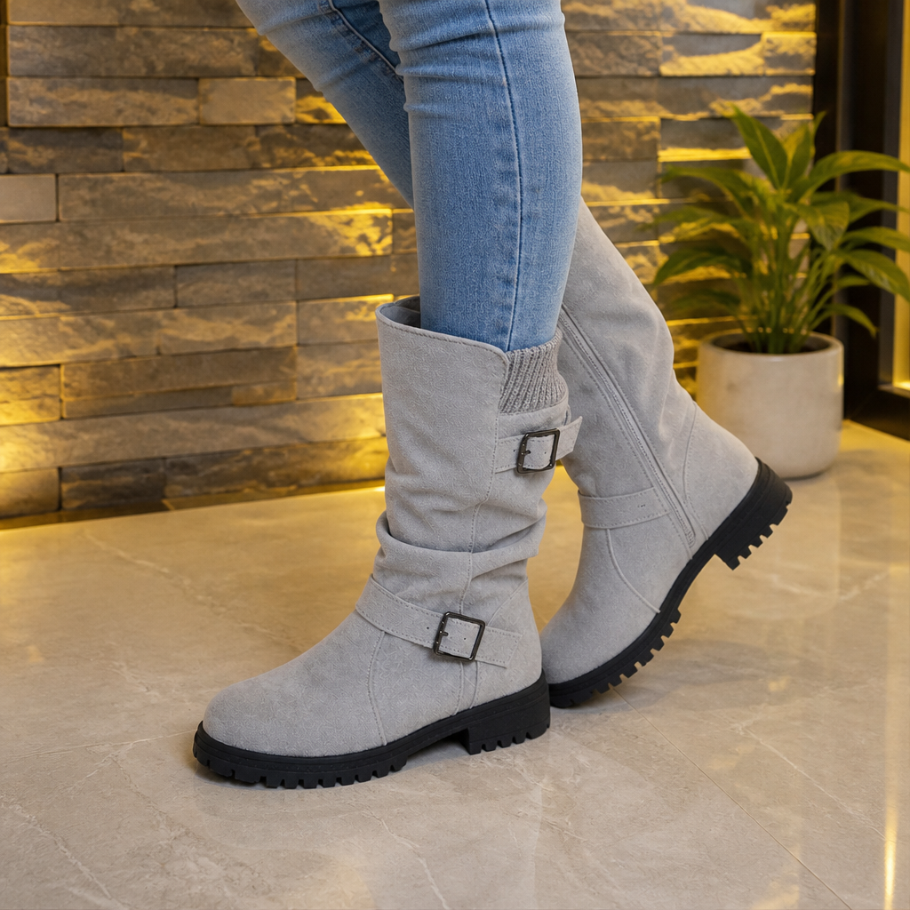 Leyah | Ribbed Cuff Slouch Mid-Calf Boots