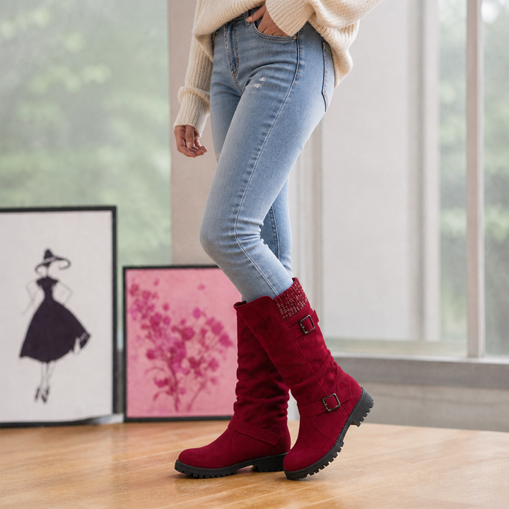 Calleigh | Bottines à bout large, semelle crantée et poignets côtelés