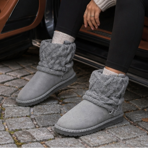 Aryana | Bottines en daim mi-mollet à maille torsadée et revers