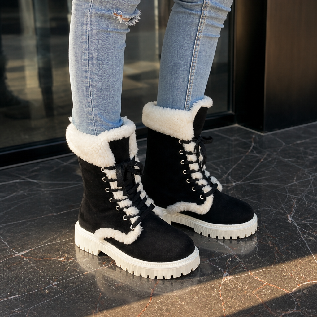 Georgiana | Bottines mi-mollet à lacets doublées en peluche