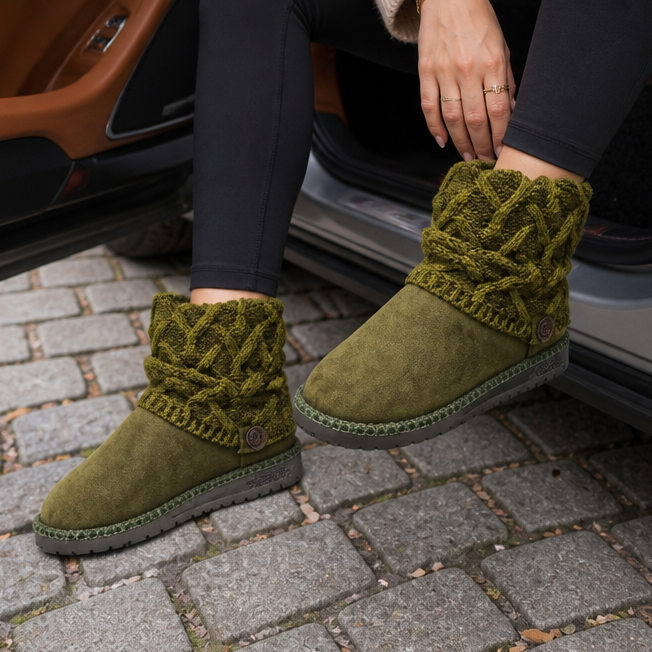 Aryana | Bottines en daim mi-mollet à maille torsadée et revers