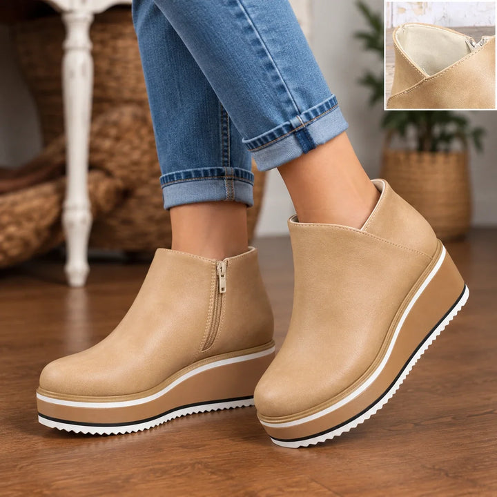 Colombe | Smooth Side-Zip Wedge Ankle Boots