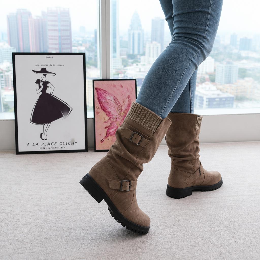 Calleigh | Bottines à bout large, semelle crantée et poignets côtelés