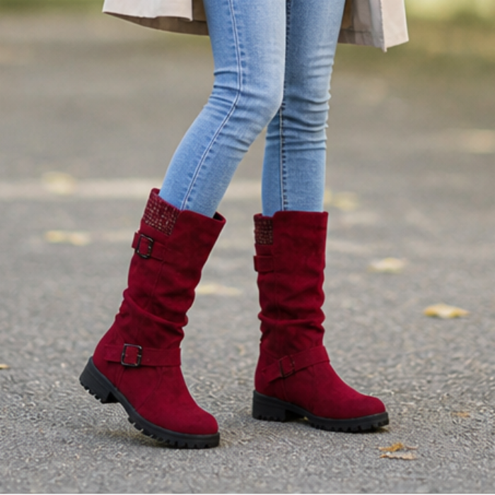 Leyah | Ribbed Cuff Slouch Mid-Calf Boots