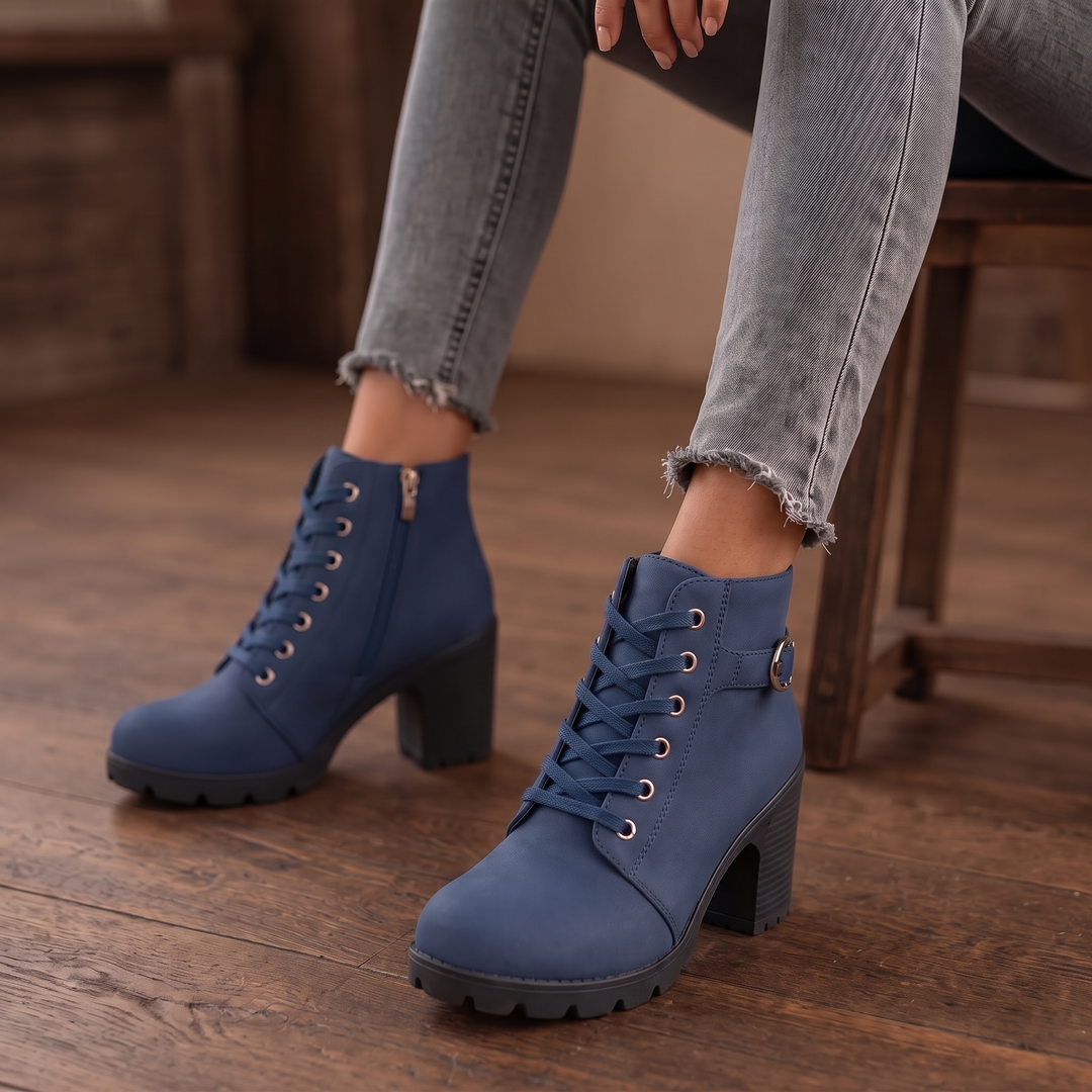 Lahna | Buckle Lace-Up Chunky Heel Ankle Boots