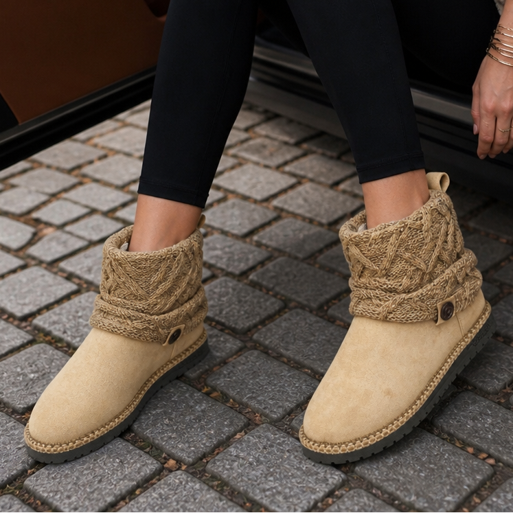 Aryana | Bottines en daim mi-mollet à maille torsadée et revers