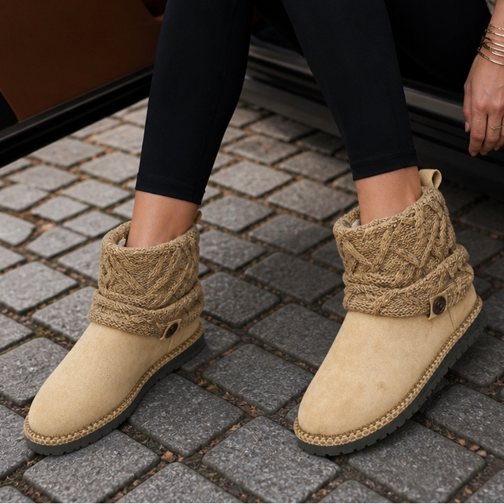 Aryana | Bottines en daim mi-mollet à maille torsadée et revers