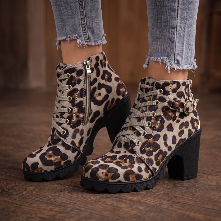 Lahna | Buckle Lace-Up Chunky Heel Ankle Boots