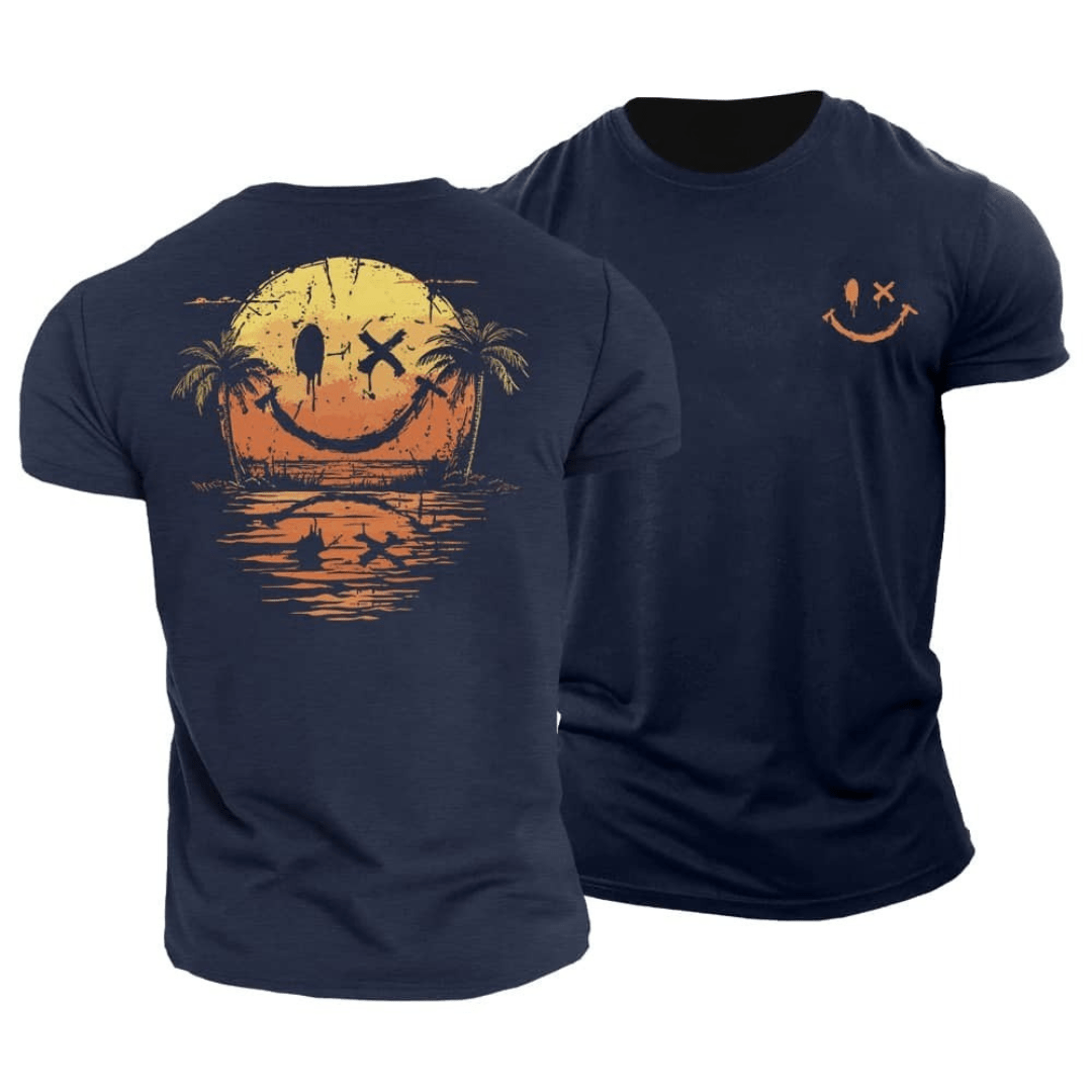 Oscar Summer Smiley Print T-Shirt - Navy Blue